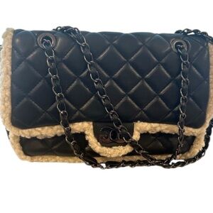 Gilda Paris Quilted Fur Baguette Crossbody Bag